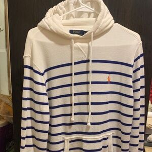 Polo by Ralph Lauren Men's Cream and Blue Striped Hoodie